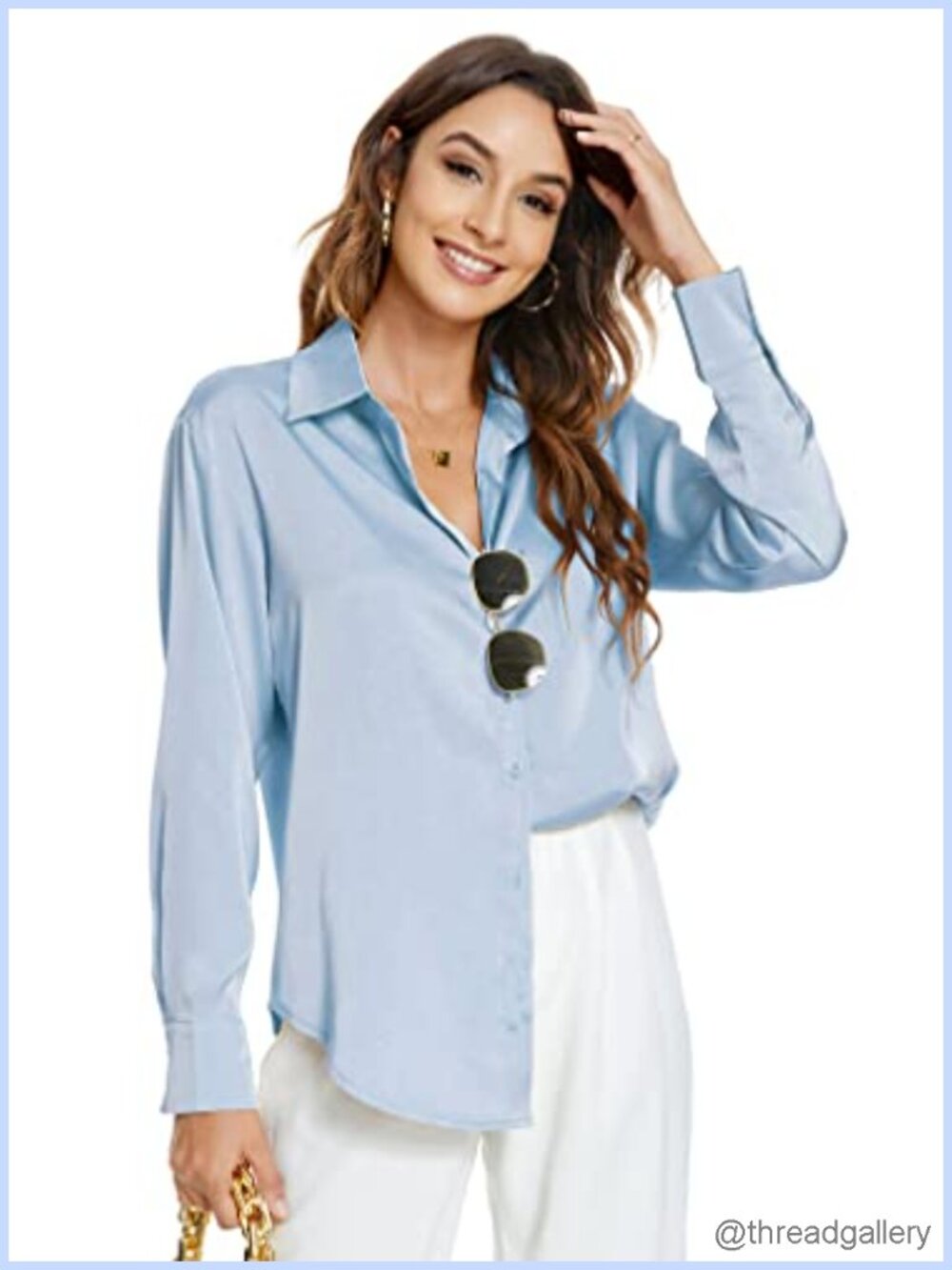 Women's Satin Silk Button Down Shirt Long Sleeve Blouse